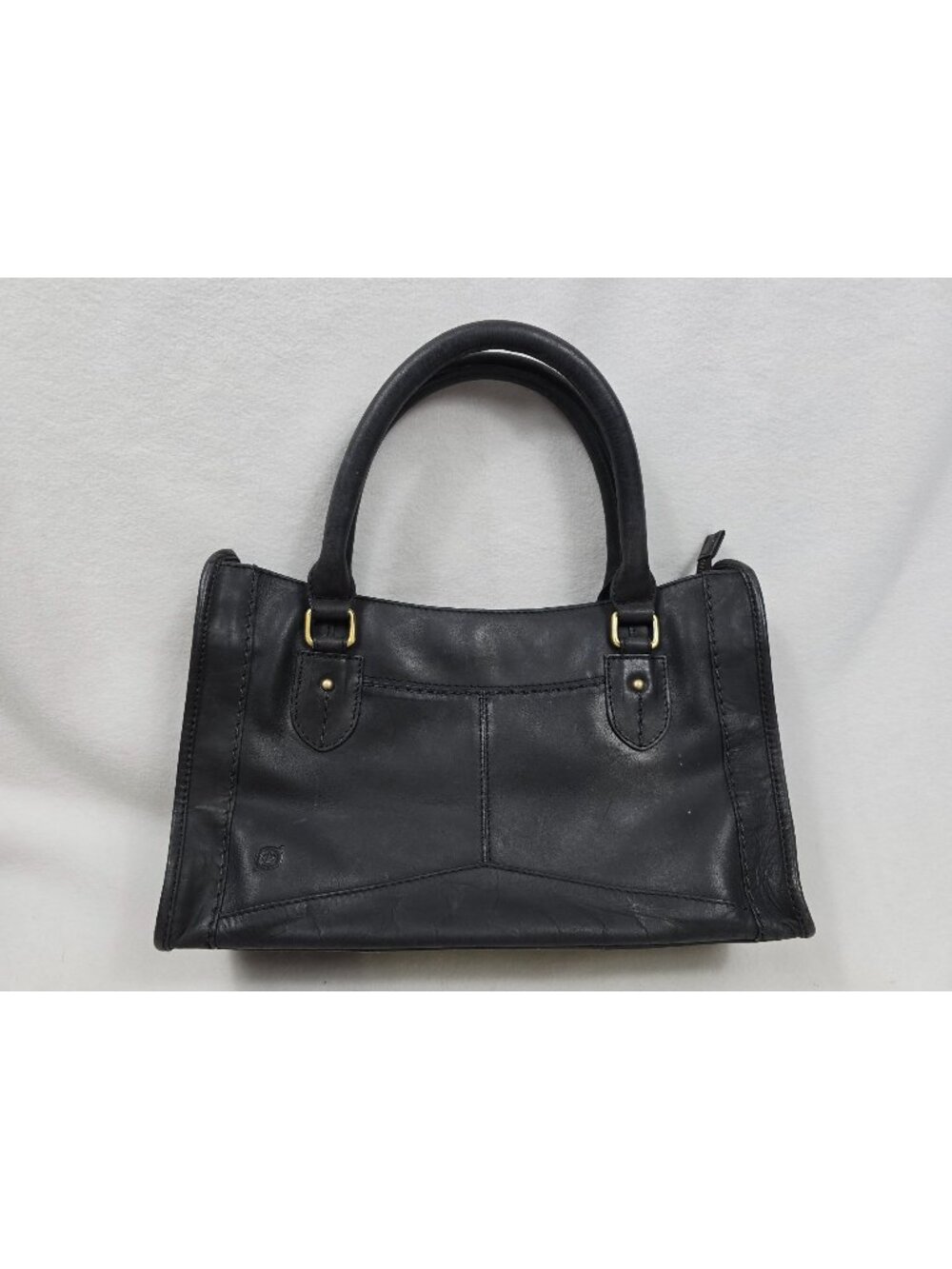 Born Black Leather Handbag With Double Handles & Zipper Closure